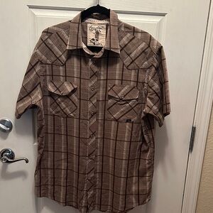 Coastal Classic Brown Short Sleeve Plaid Button-Down Pearl Snap Shirt XL